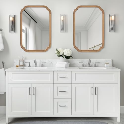 WallBeyond 20" x 30" Rounded Corner Arch Wall Mirror with Wood Frame for Entryway, Living Room or Bedroom Home Decor - Light Woodgrain [20" x 30" Honey-Colored]