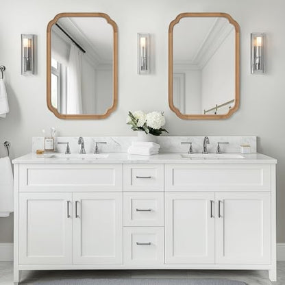 WallBeyond 20" x 30" Rounded Corner Arch Wall Mirror with Wood Frame for Entryway, Living Room or Bedroom Home Decor - Light Woodgrain [20" x 30" Honey-Colored]