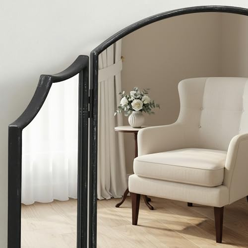 Besdomus Black Scalloped Vanity Mirror: 36"x24" Three Sided Dresser Miror