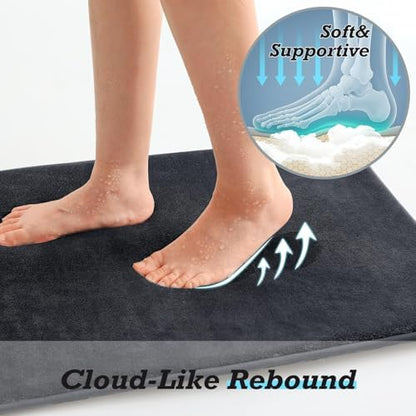 HUXMEYSON Bathroom Rugs Sets 3 Piece, Non-Slip & Quick Dry Bath Mat Set, Ultra Soft Velvet Bath Rugs for Bathroom, Toilet and Shower Floor, Dark Grey