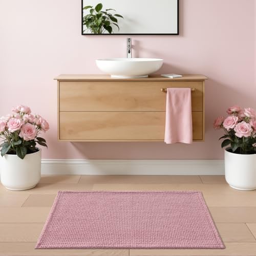 DEXI Chenille Bath Mat 32x20, Soft Absorbent Bathroom Rugs, Pink