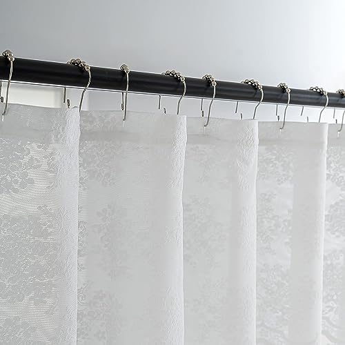 TUDECO White Lace Shower Curtain with Attached Valance, 72W x 84L Inch