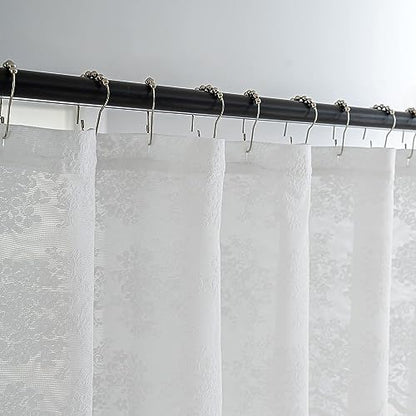 TUDECO White Lace Shower Curtain with Attached Valance, 72W x 84L Inch