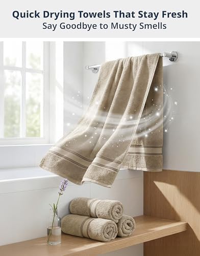 LANE LINEN Bathroom Towel Set 4 Piece Soft Absorbent Quick Dry - Taupe