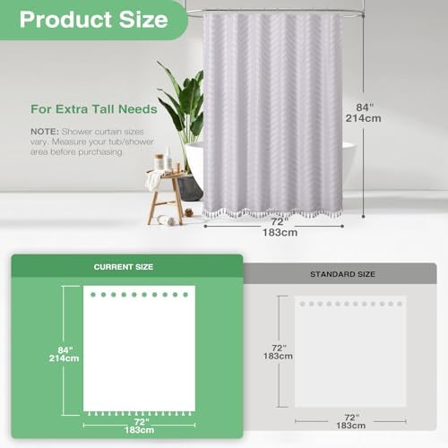 Dynamene Extra Long Boho Shower Curtain Tufted Chevron 72"x84" Laverder