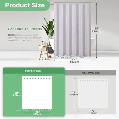 Dynamene Extra Long Boho Shower Curtain Tufted Chevron 72"x84" Laverder