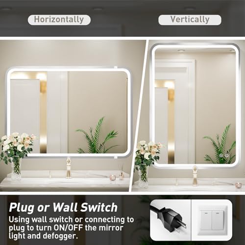 24x36 Inch LED Sliver Frame Bathroom Mirror,3-Color