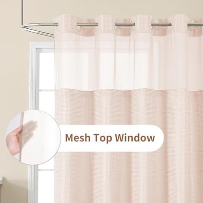 Colorful Star Blush Pink No Hook Waffle Shower Curtain Set, 72" W x 75" L