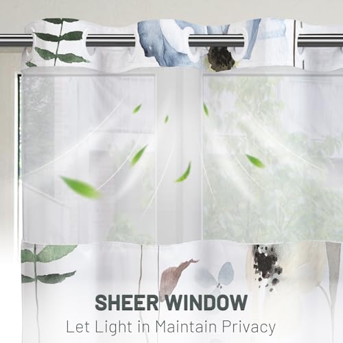 WITHLOC No Hook Floral Shower Curtain with Liner, Navy Blue, 71x74