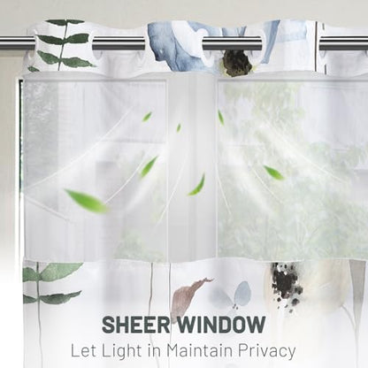 WITHLOC No Hook Floral Shower Curtain with Liner, Navy Blue, 71x74