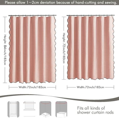 MIULEE Blush Pink Scalloped Linen Shower Curtain 72x72 Inches