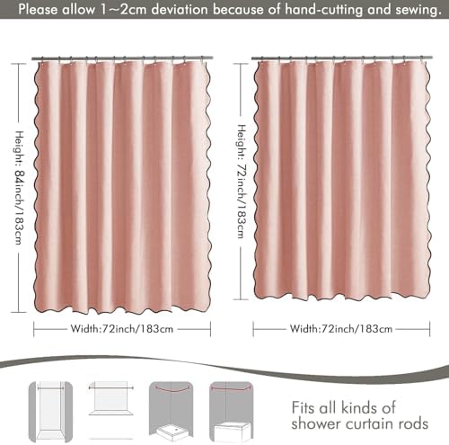 MIULEE 72"x84" Extra Long Scalloped Linen Shower Curtain Blush Pink