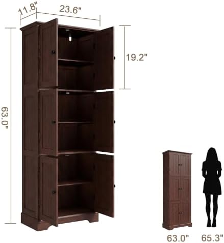 ChooChoo 63.2" Tall Bathroom Storage Cabinet with 6 Doors