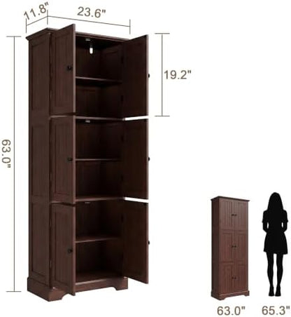 ChooChoo 63.2" Tall Bathroom Storage Cabinet with 6 Doors