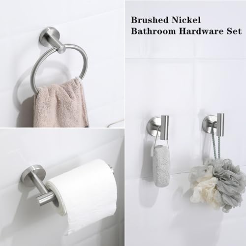 4 Piece Brushed Nickel Bathroom Hardware Set, Modern Towel Ring and Toilet Paper Holder Set,Wall Mounted, Durable SUS304 Stainless Steel Bathroom Accessories Set