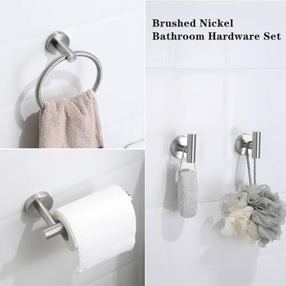 4 Piece Brushed Nickel Bathroom Hardware Set, Modern Towel Ring and Toilet Paper Holder Set,Wall Mounted, Durable SUS304 Stainless Steel Bathroom Accessories Set