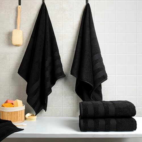 American Soft Linen Salem 100% Cotton Turkish 4 Piece Bath Towels for Bathroom, 600 GSM Soft Absorbent Quick Dry Bath Towel Set, Black
