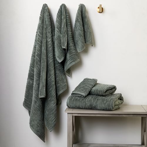 SKL Home CloudSoft Bath Towel Set, 6-Piece, 100% Cotton Luxury, Green Pine