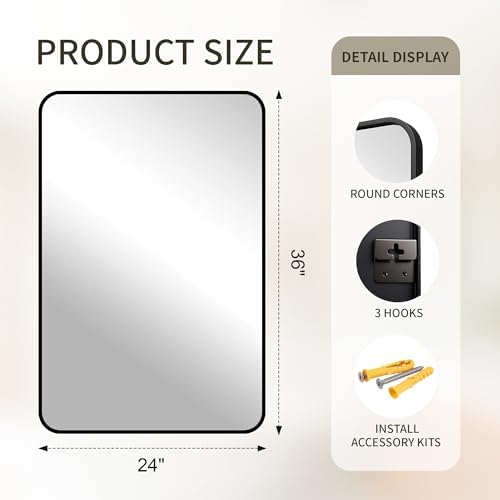 FICTOR Bathroom Mirror for Over Sink, 24"x36" Vanity Mirror for Wall, Black