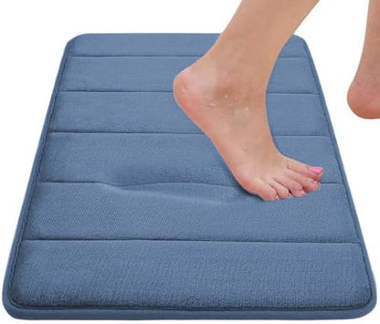 Memory Foam Bath Rug Set 3 Piece Non-Slip Mats,Absorbent Shaggy Super Soft U-Shaped Toilet Rug,Bathroom Carpets for Tub,Shower,Blue