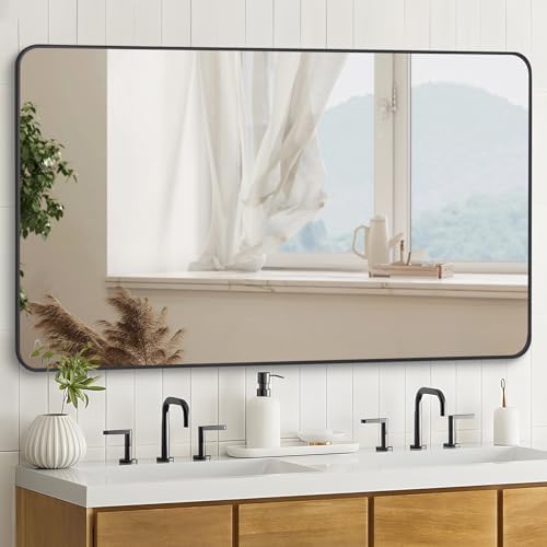 DESBING 36" x 48"Bathroom Mirror, Matte Black Wall Mirror with Metal Frame, Decorative Rectangular Vanity Mirror for Bedroom Bathroom Living Room Entryway (Horizontal/Vertical)