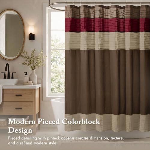 Madison Park Amherst 72 x 72 Bathroom Shower Curtain, Faux Silk, Red