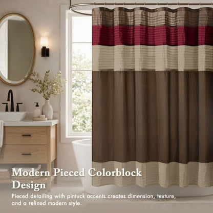 Madison Park Amherst 72 x 72 Bathroom Shower Curtain, Faux Silk, Red