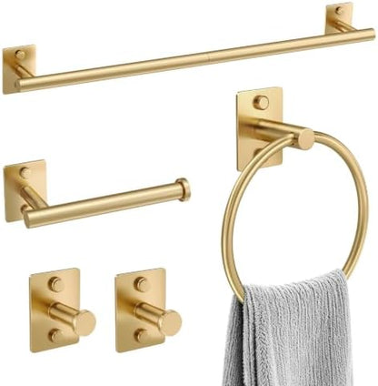 5 Pieces Bathroom Hardware Set Brushed Gold Towel Bar Set Stainless Steel Towel Racks for Bathroom Wall-Mounted 23.6 inch