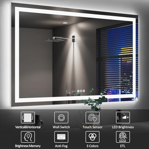Amorho 50"X36" LED Bathroom Mirror, Front and Backlight