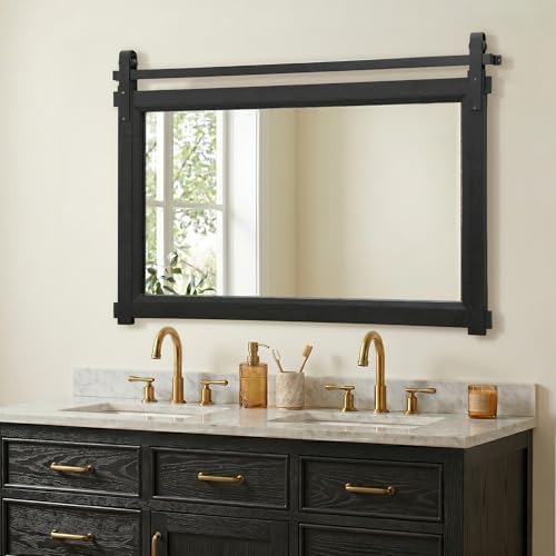 Besdomus Farmhouse Bathroom Vanity Mirror: 42"x28" Black Rustic Barn Door