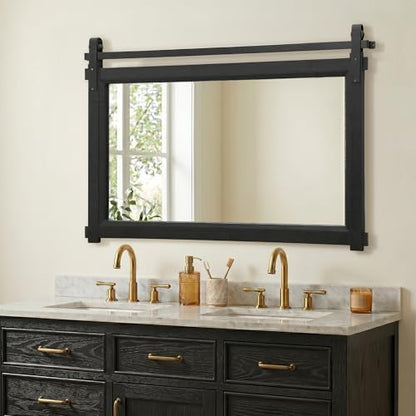Besdomus Farmhouse Bathroom Vanity Mirror: 42"x28" Black Rustic Barn Door