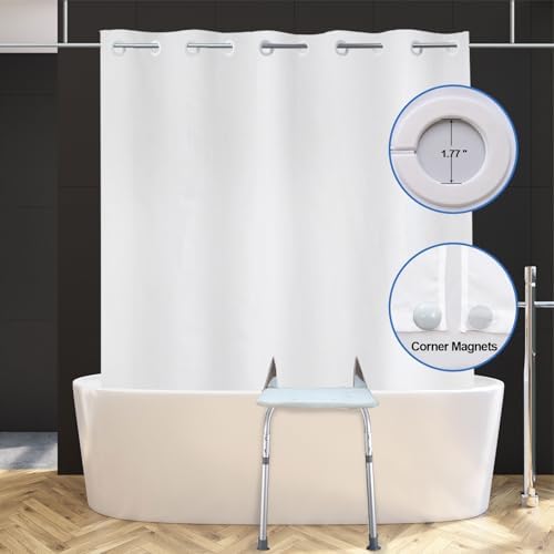 80x80 inches Split Shower Curtain for Bath Sliding Transfer Benches, White