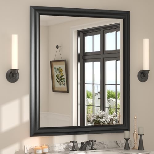 28x32 Inch Black Matte Bathroom Mirror for Wall
