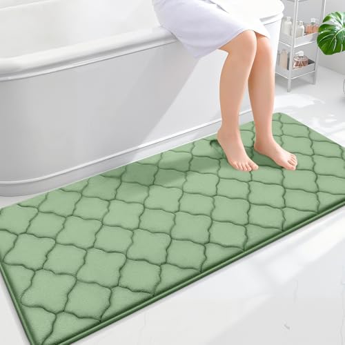 OLANLY Memory Foam Bath Mat Rug 59x24, Ultra Soft Bathroom Rugs, Sage Green