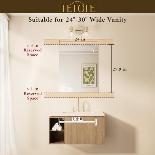 TETOTE Frameless Mirror 24" x 30" Frameless Bathroom Mirror for Over Sink with Tempered Glass, Suitable for Bedroom, Entryway, Hallway, Gym, Vertically/Horizontally