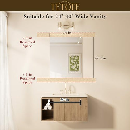 TETOTE Frameless Mirror 24" x 30" Frameless Bathroom Mirror for Over Sink with Tempered Glass, Suitable for Bedroom, Entryway, Hallway, Gym, Vertically/Horizontally