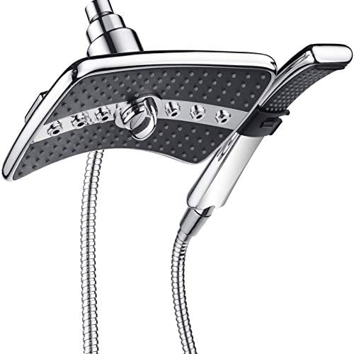 BRIGHT SHOWERS High Pressure Dual Shower Head Combo, Handheld Showerhead Rainfall Shower Head Set with Black Face, 60 Inch Long Stainless Steel Shower Hose, Chrome