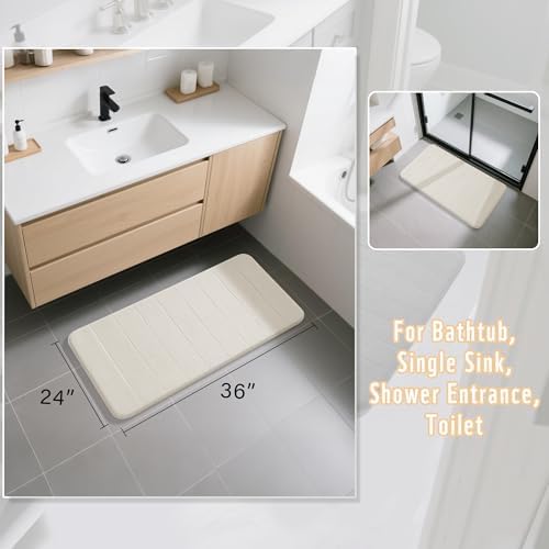 Yimobra Large Bath Mat 36"x24", Super Soft Quick Dry Memory Foam Bathroom Rug, Water Absorbent, Non Slip Backing Machine Washable for Tub Shower, Thick Comfort Support, Cream