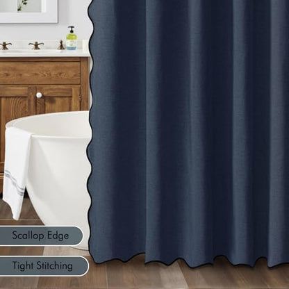 MIULEE 72"x84" Extra Long Scalloped Linen Shower Curtain Navy