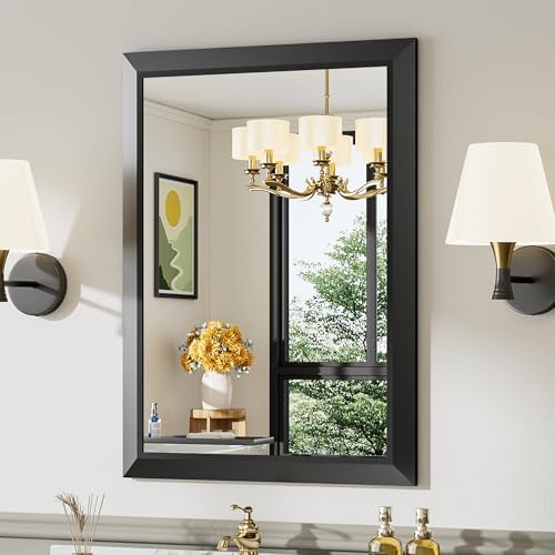 Briivue Black Metal Framed Bathroom Wall Mirror, 24x32 Inch