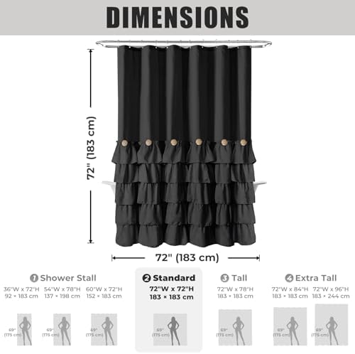 Seasonwood Black Ruffle Shower Curtain Farmhouse Shower Curtain 72 X 72