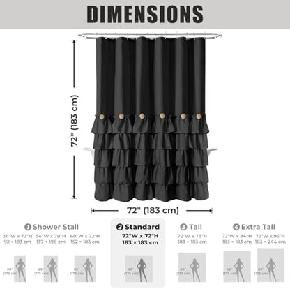 Seasonwood Black Ruffle Shower Curtain Farmhouse Shower Curtain 72 X 72