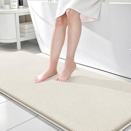 OLANLY Memory Foam Bathroom Runner Rugs 70x24, Absorbent Long Mat, Ivory