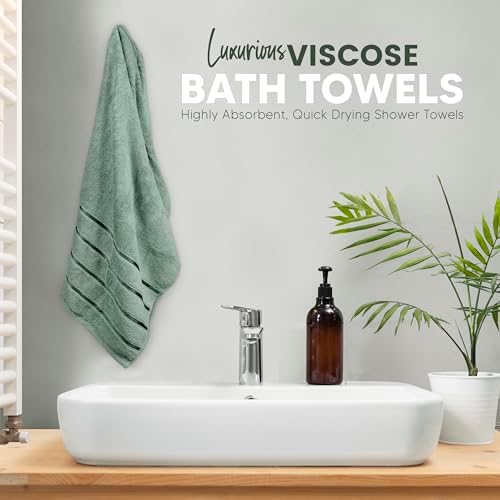 Luxury Towels for Bathroom Set of 8-2 Bath Towels 2 Hand Towels 4 Washcloths - 600 GSM 100% Cotton Ring Spun Viscose Border Towels Set - Sage Green