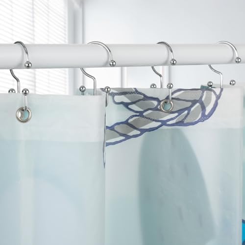 24 Pcs Shower Curtain Hooks, Goowin Shower Curtain Rings, Durable Silver Shower Curtain Hooks Rust Proof, Shower Rings for Curtain, Double Glide Shower Hooks for Shower Curtain Rods, Chrome