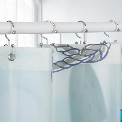 24 Pcs Shower Curtain Hooks, Goowin Shower Curtain Rings, Durable Silver Shower Curtain Hooks Rust Proof, Shower Rings for Curtain, Double Glide Shower Hooks for Shower Curtain Rods, Chrome