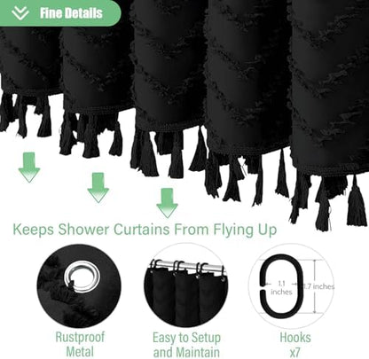 Dynamene Stall Boho Farmhouse Shower Curtain Tufted Chevron 42"x72" Black