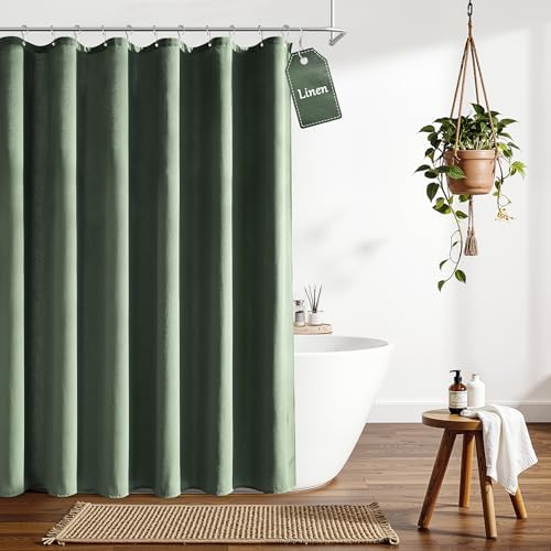 Nanspring Extra Long Linen Shower Curtain for Bathroom 90 Inch Olive Green