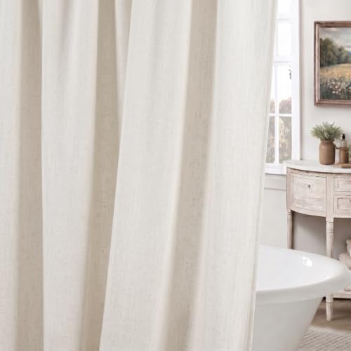 Linen Shower Curtain Boho Cream Shower Curtain with Tassels 60"L x 72"L