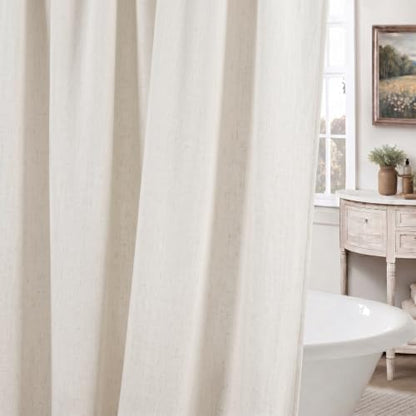 Linen Shower Curtain Boho Cream Shower Curtain with Tassels 60"L x 72"L